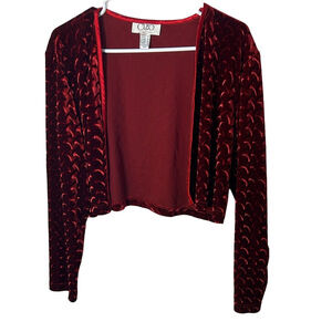 Vintage Cleo Scarlet Red Burnout Velvet Cropped Cardigan bolero size 16